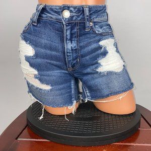 American Eagle Next Level Stretch X 00 Distressed Hi Rise Shortie Short Festival